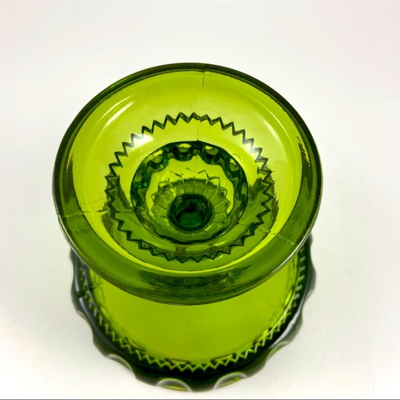 Vintage Indiana Glass Green Kings Crown Thumbprint Compote Pedestal Candy Dish - Picture 4 of 6